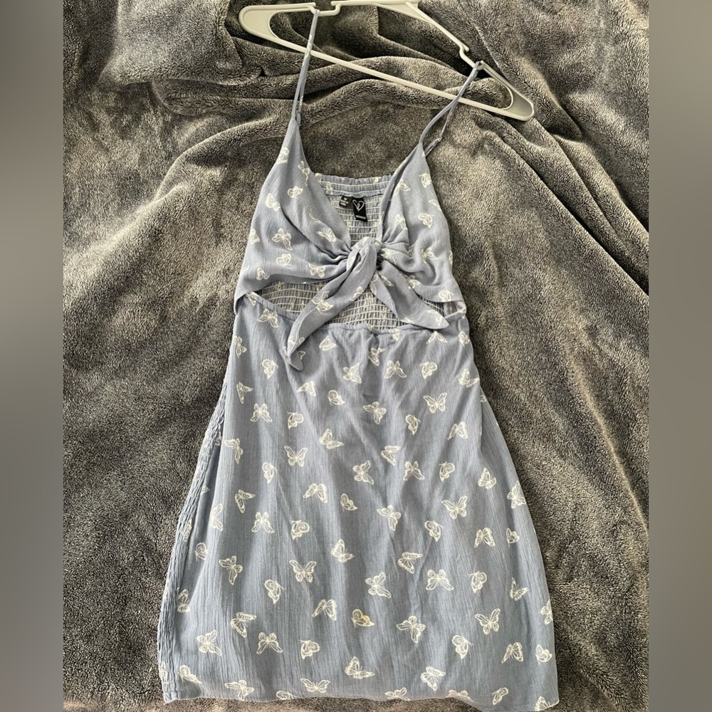 Forever 21 Blue Butterfly Casual Tie in Front Dress